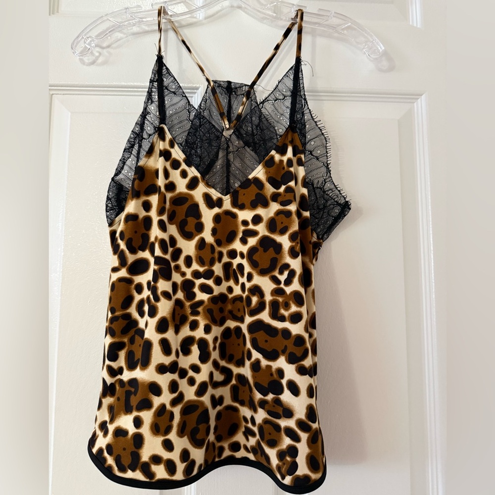 T135- Leopard Print Camisole with Lace Trim
